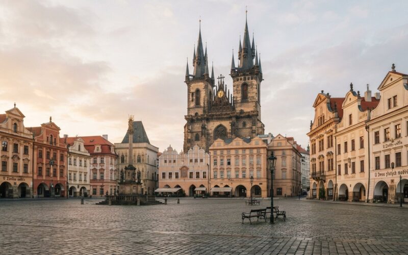 Historické náměstí s gotickým kostelem v Jihlavě