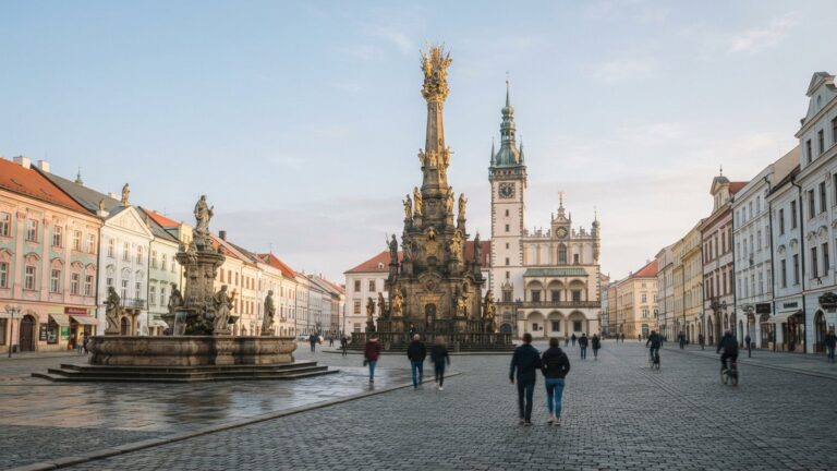 Horní náměstí v Olomouci se sloupem Nejsvětější Trojice