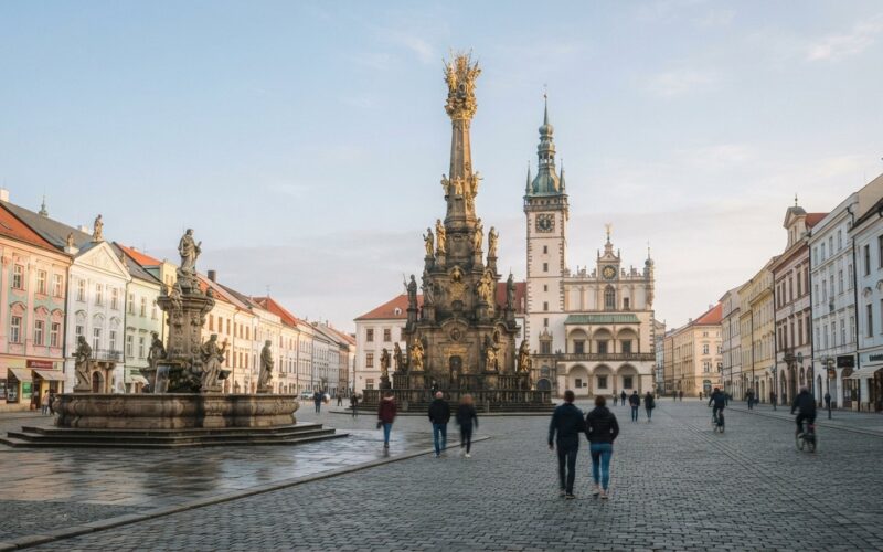 Horní náměstí v Olomouci se sloupem Nejsvětější Trojice