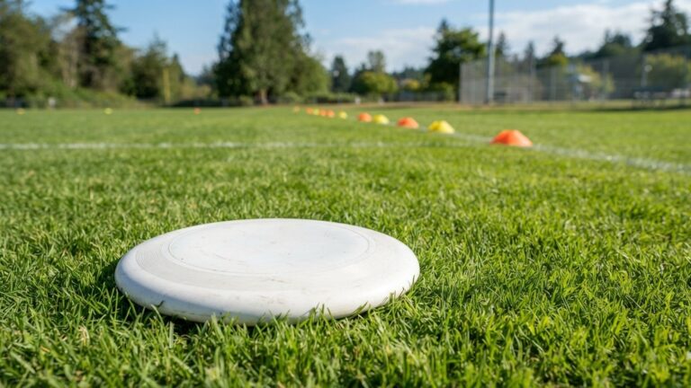 Létající disk na trávě sportovního hřiště